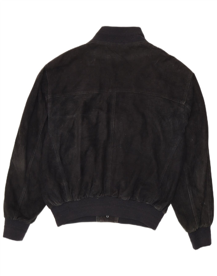 Giubbotto bomber in pelle scamosciata vintage da uomo UK 40 grande in pelle nera