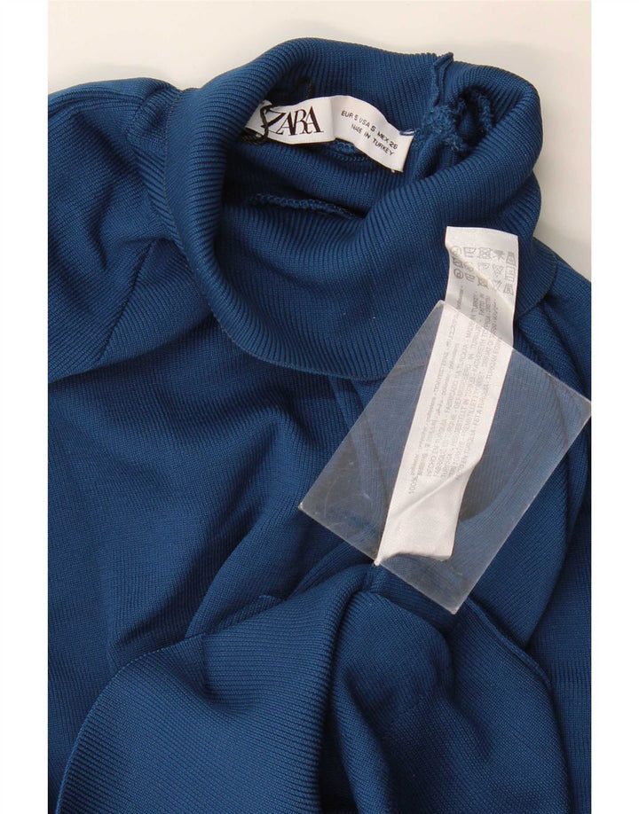 Maglione corto da donna Zara con collo dolcevita UK 10 piccolo poliestere blu navy