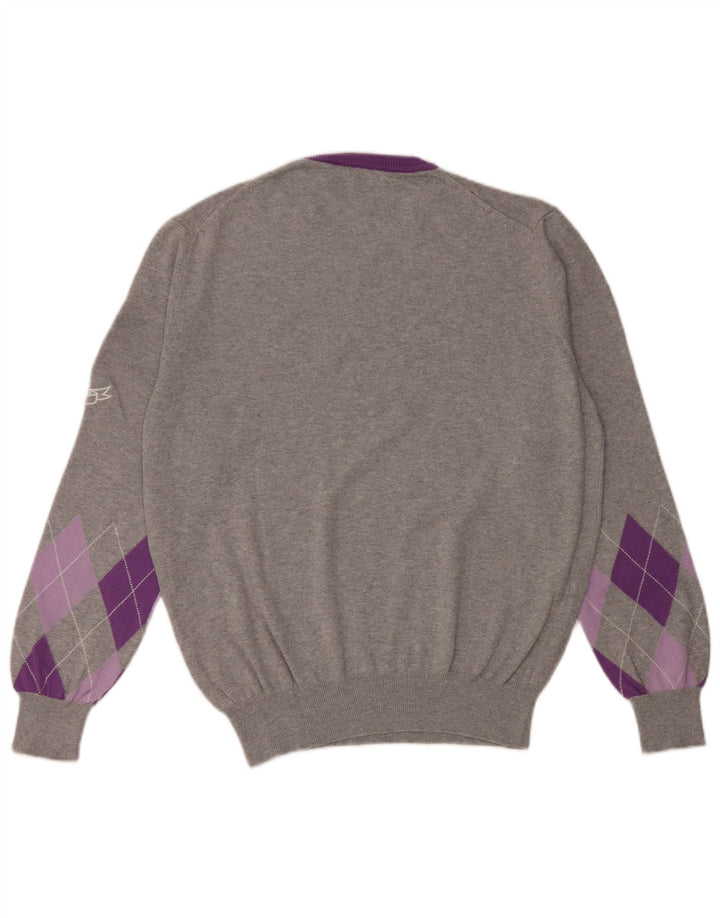 LA MARTINA Womens V-Neck Jumper Sweater UK 14 Medium Grey Argyle/Diamond