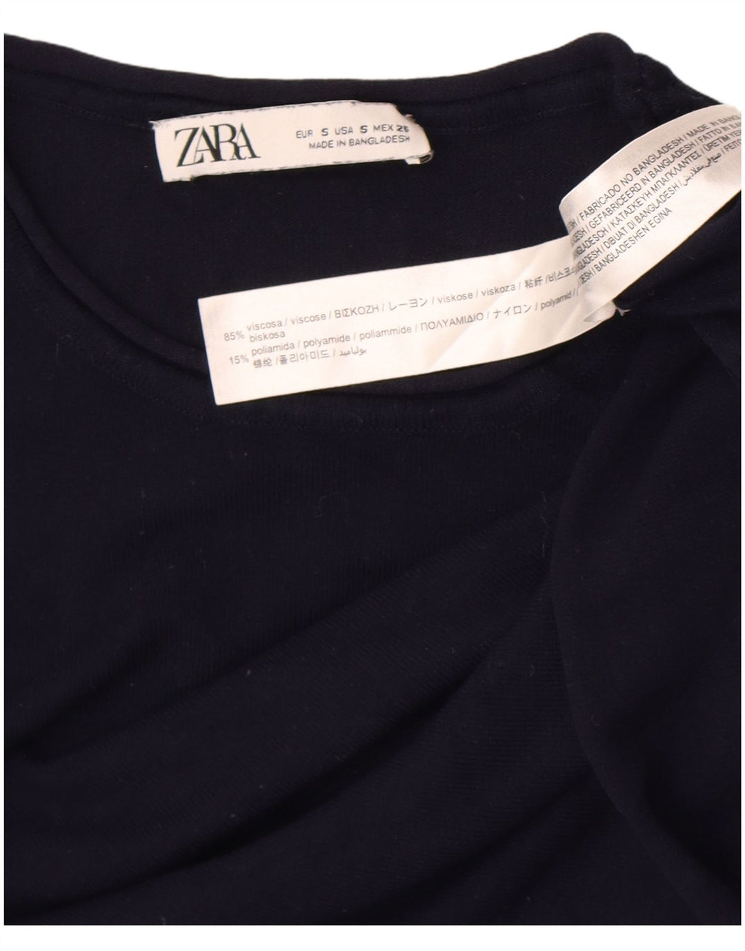 Top corto da donna Zara a maniche lunghe UK 8 Small in viscosa blu navy