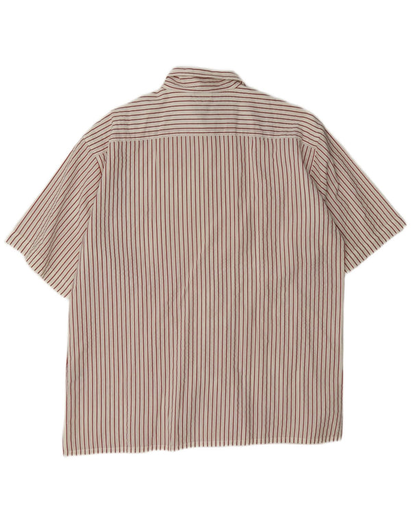 Camicia vintage da uomo a maniche corte XL in cotone gessato bianco