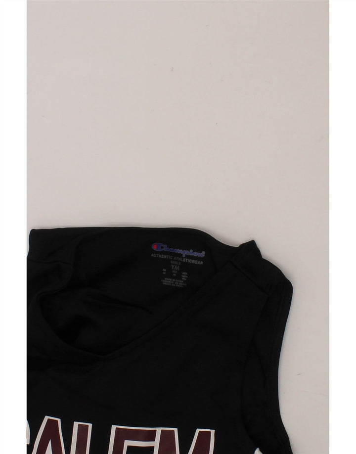 CHAMPION Girls Graphic Vest Top 3-4 Years Medium Black Polyester Vintage Champion and Second-Hand Champion from Messina Hembry 
