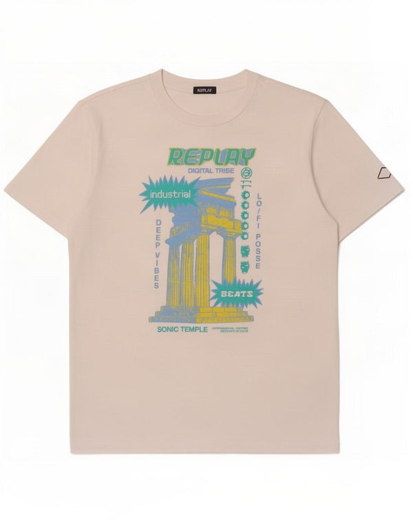 T-shirt grafica da uomo Replay Top grande in cotone bianco