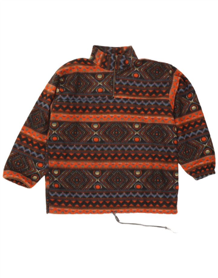 Maglione in pile da uomo vintage con zip e collo, grande, in poliestere geometrico multicolore