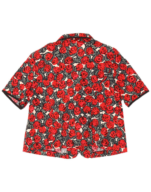 Vintage Womens Short Sleeve Shirt Blouse UK 24 4XL Red Floral Cotton