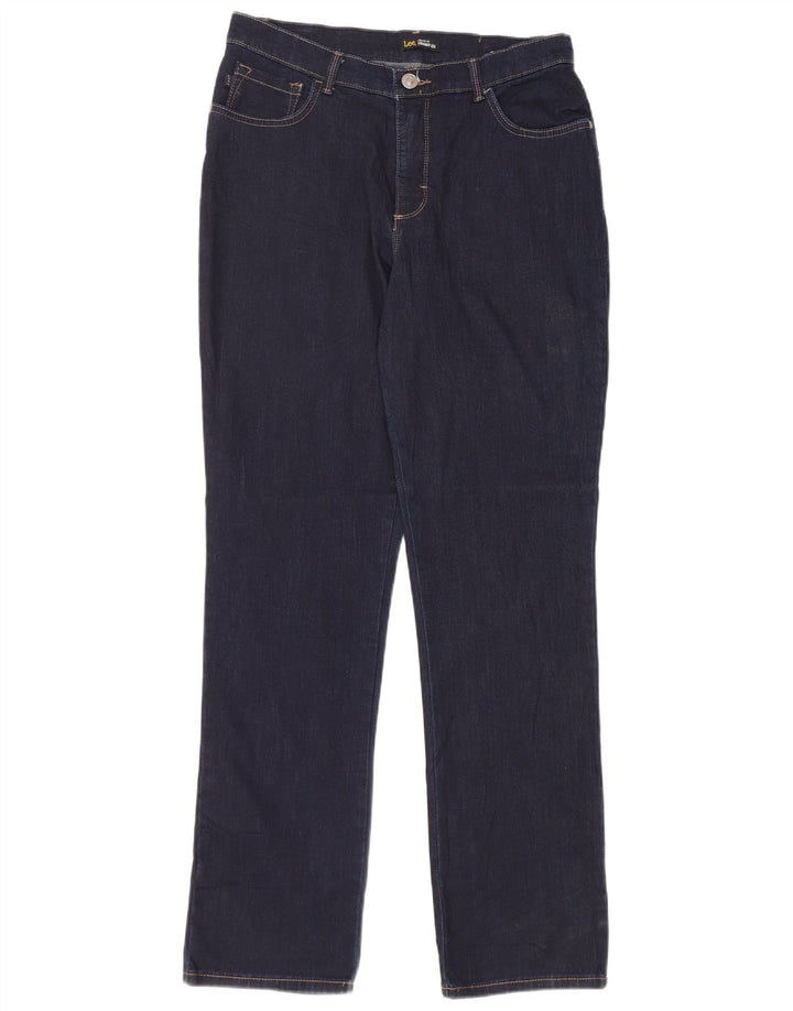 Jeans dritti a vita alta da donna LEE US 10 Large W30 L32 Blu Navy
