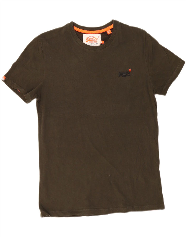 SUPERDRY Mens T-Shirt Top Large Khaki Cotton
