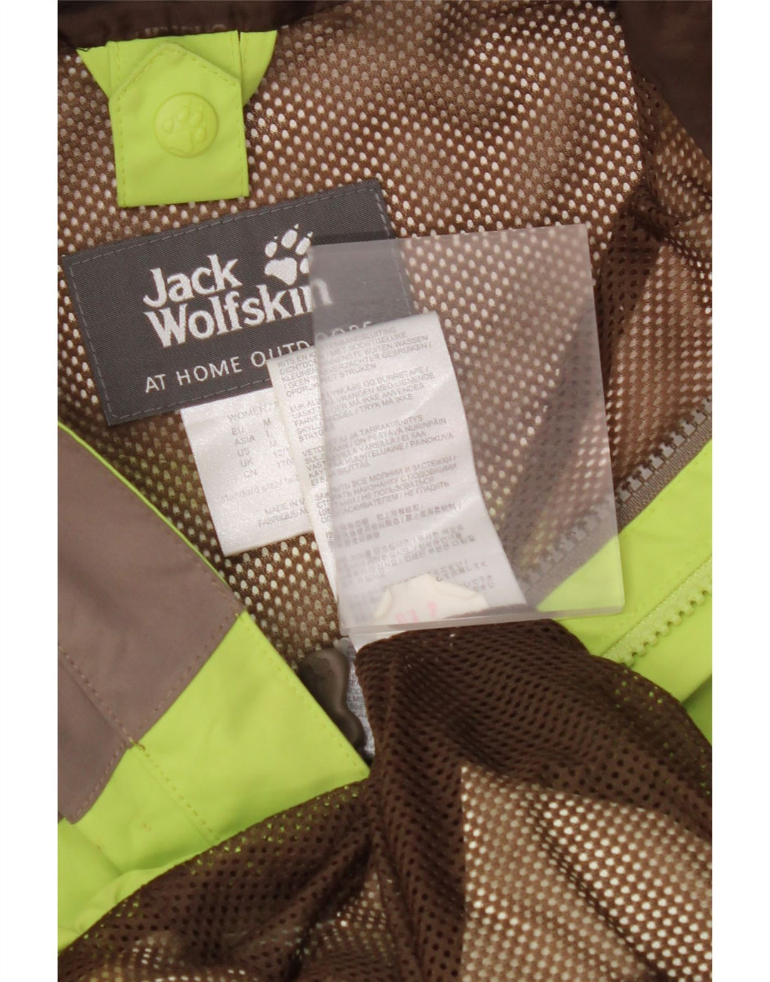 JACK WOLFSKIN Giacca antipioggia con cappuccio da donna UK 12/14 Verde medio Colorblock