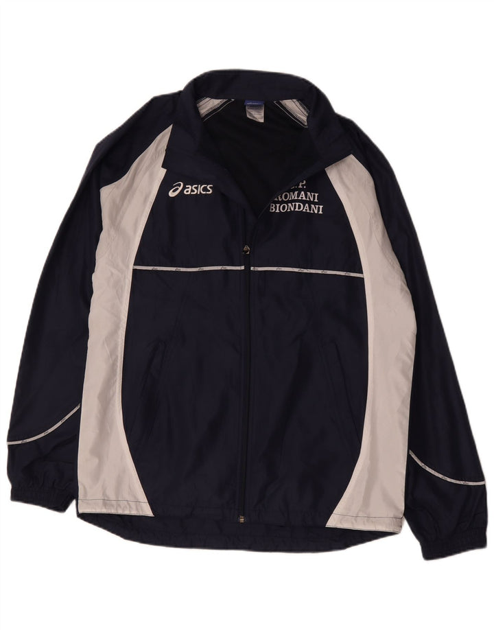 Giacca sportiva da uomo con grafica Asics, giacca grande, colore blu navy