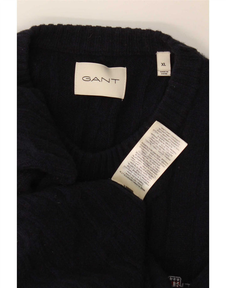 Maglione maglione girocollo da uomo Gant XL blu navy in lana d'agnello