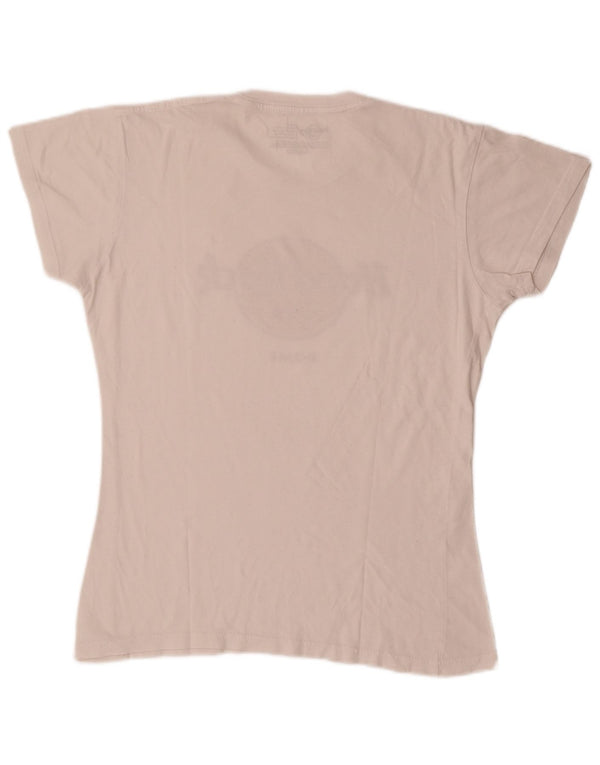 T-shirt grafica da donna Hard Rock Cafe Roma Top UK 14 grande cotone bianco sporco