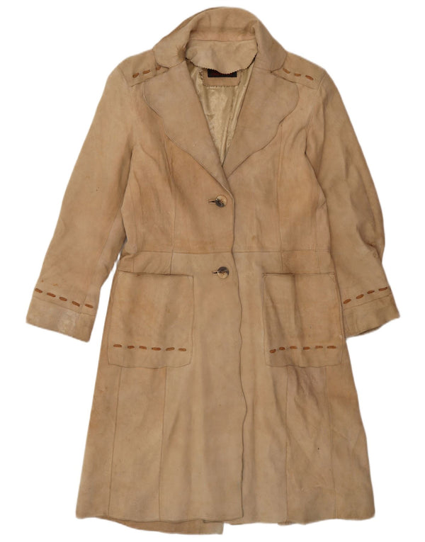Cappotto in pelle scamosciata da donna vintage UK 12 Pelle beige media