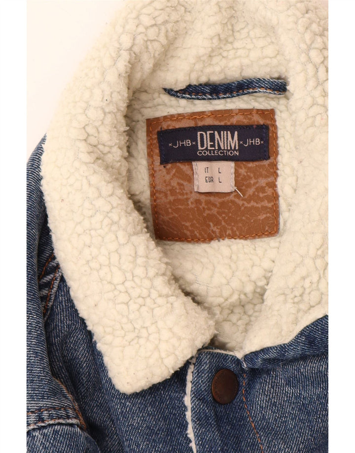 J. HART & BROS Mens Denim Sherpa Jacket UK 40 Large Blue Cotton