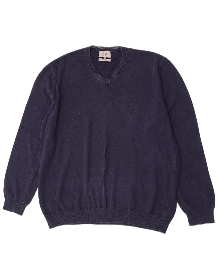 Maglione maglione con scollo a V da uomo Marks & Spencer 2XL cotone blu navy