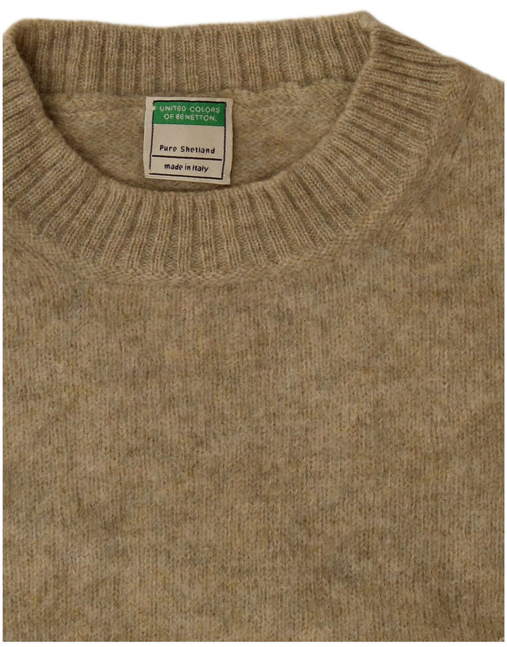 Maglione maglione girocollo da donna Benetton UK 14 lana kaki media