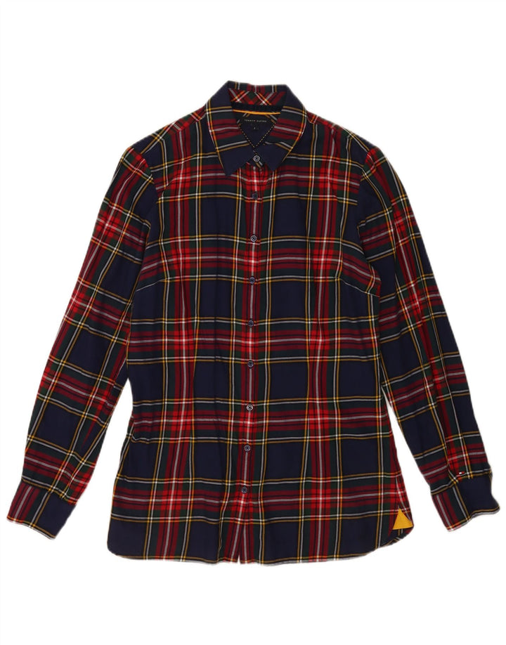 Camicia in flanella da donna Tommy Hilfiger US 8 cotone medio a quadri blu navy