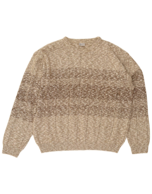 Maglione maglione girocollo vintage da uomo XL beige chiazzato