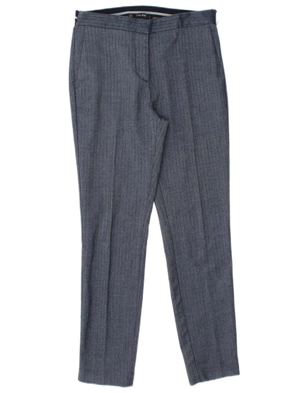 Pantaloni chino slim da donna Zara piccoli W26 L27 poliestere blu a spina di pesce
