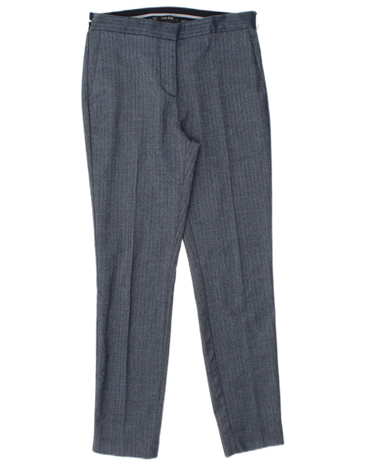 Pantaloni chino slim da donna Zara piccoli W26 L27 poliestere blu a spina di pesce