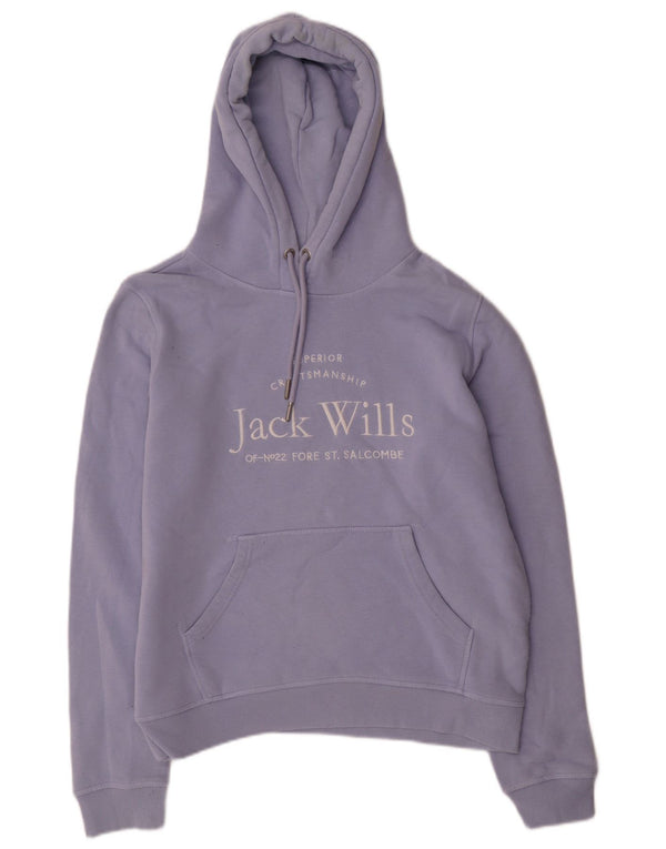 JACK WILLS Felpa con cappuccio grafica da donna UK 12 Cotone viola medio