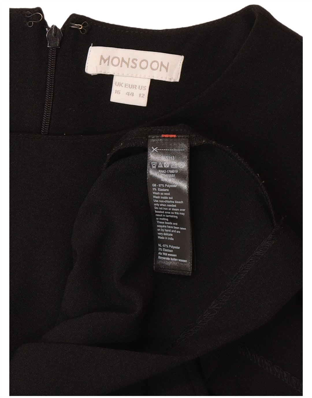 Abito a trapezio da donna con maniche a 3/4 Monsoon UK 16 Grande poliestere nero