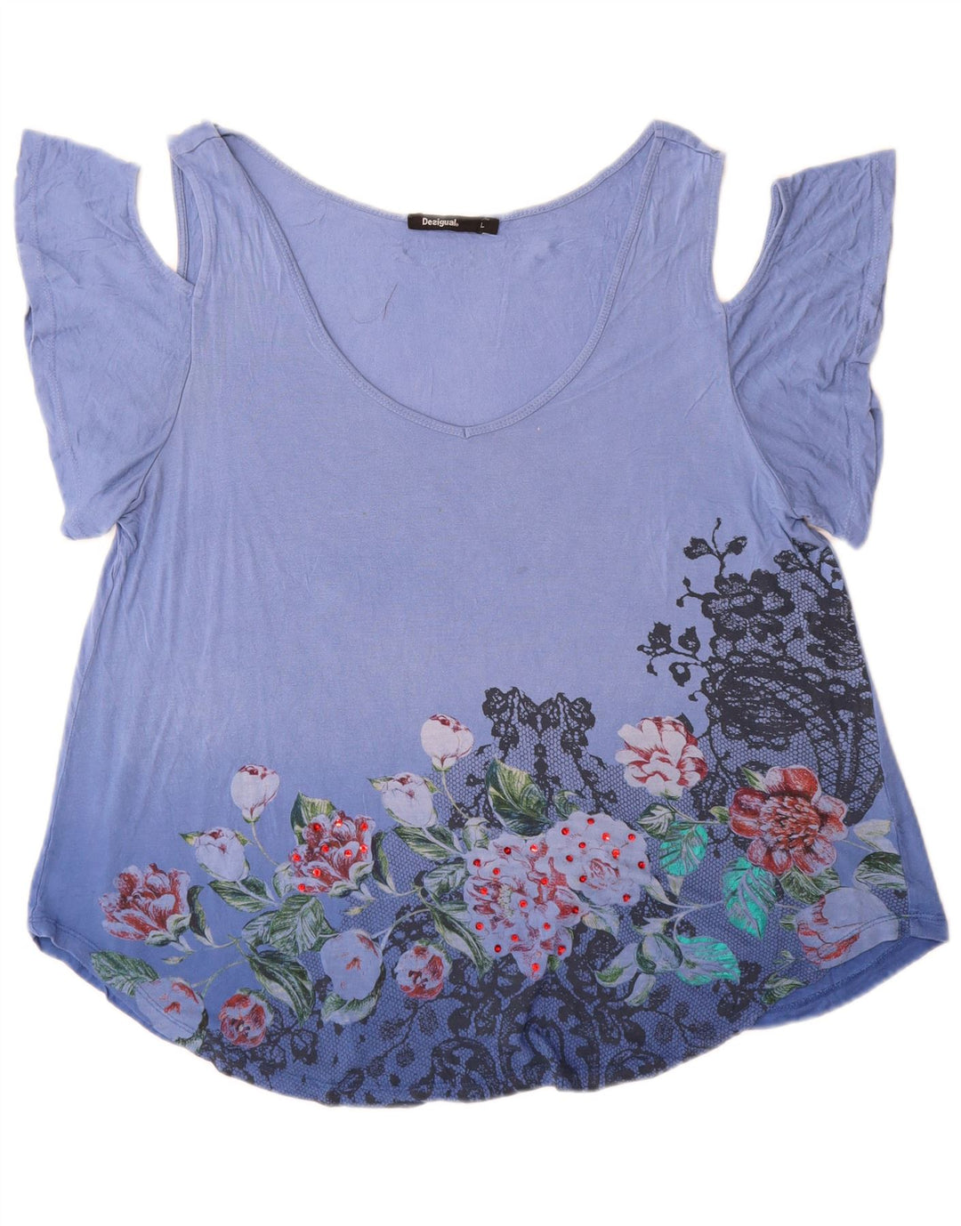 Desigual Top da donna con spalle scoperte con grafica UK 16 Large Blue Floral