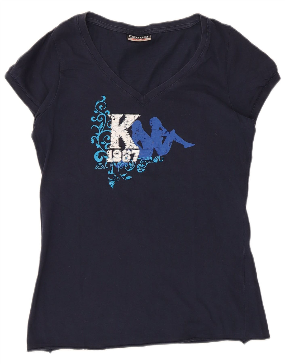 T-shirt grafica da donna KAPPA Top UK 12 cotone medio blu navy