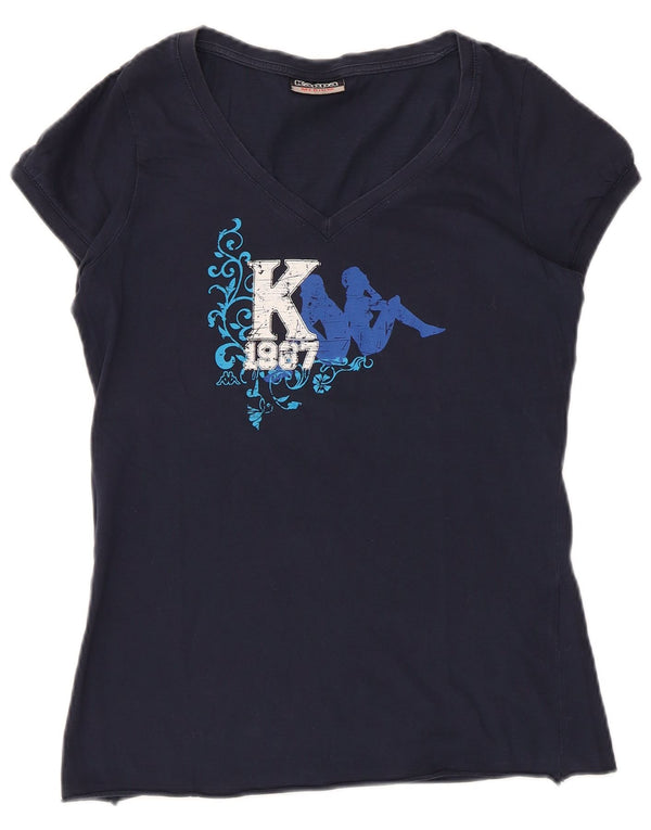 T-shirt grafica da donna KAPPA Top UK 12 cotone medio blu navy