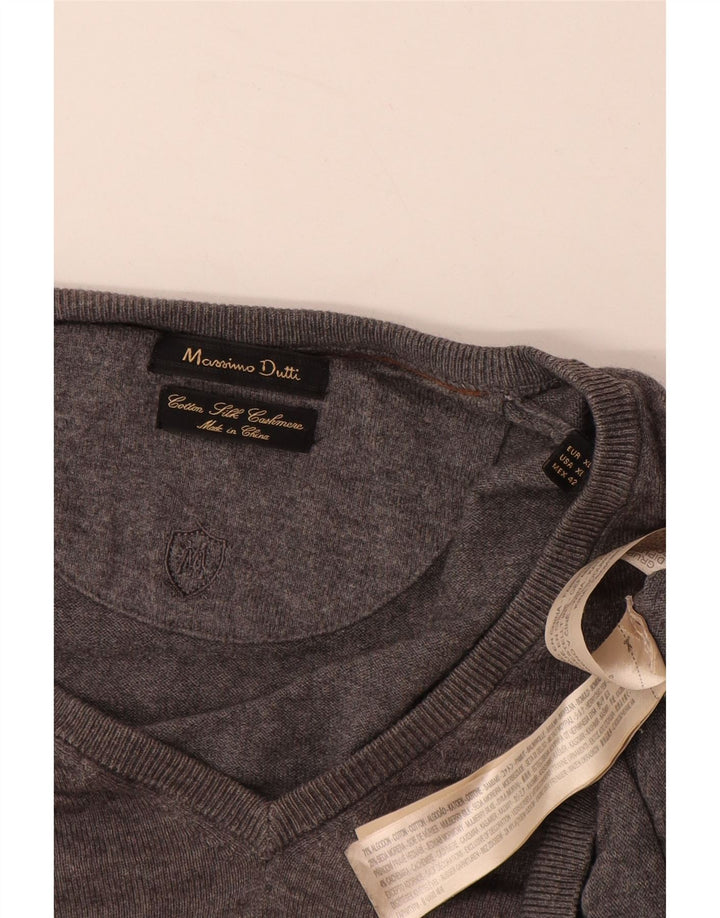 MASSIMO DUTTI Maglione da uomo con scollo a V XL in cotone grigio