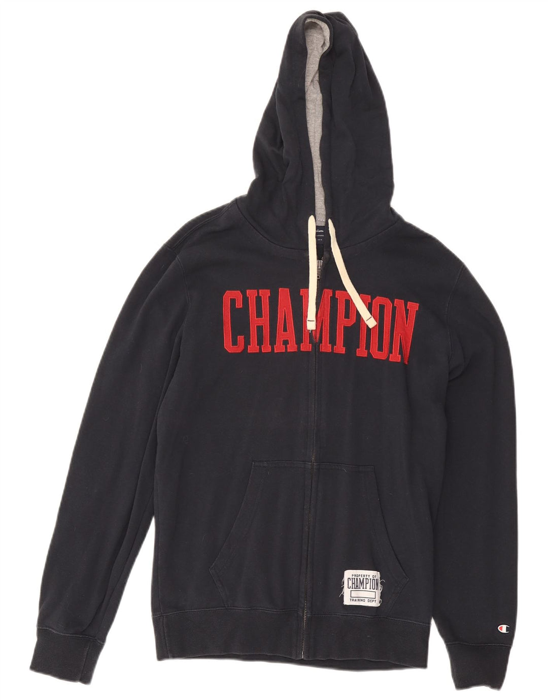 Maglione con cappuccio e zip grafica da uomo Champion in cotone grigio medio