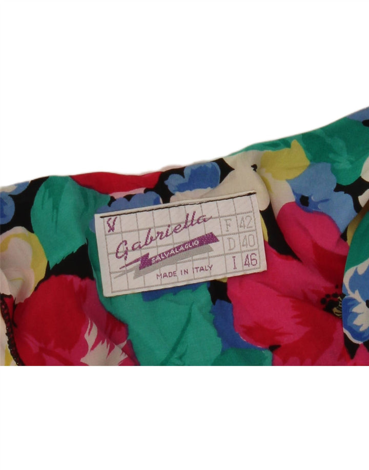 Camicetta vintage da donna con maniche a 3/4 IT 46 Grande motivo floreale multicolore