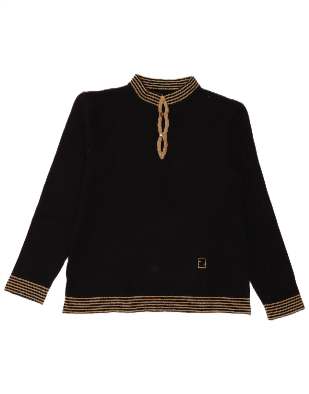 Maglione maglione vintage da donna con collo dolcevita UK 12 a righe nere medie