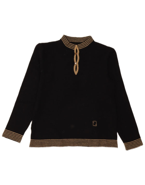 Maglione maglione vintage da donna con collo dolcevita UK 12 a righe nere medie
