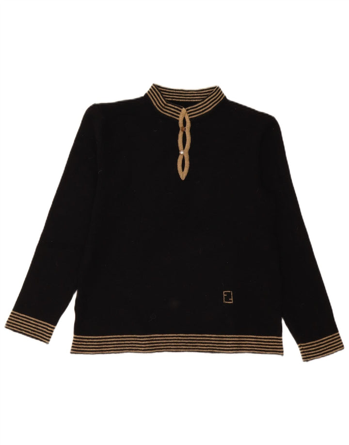 Maglione maglione vintage da donna con collo dolcevita UK 12 a righe nere medie