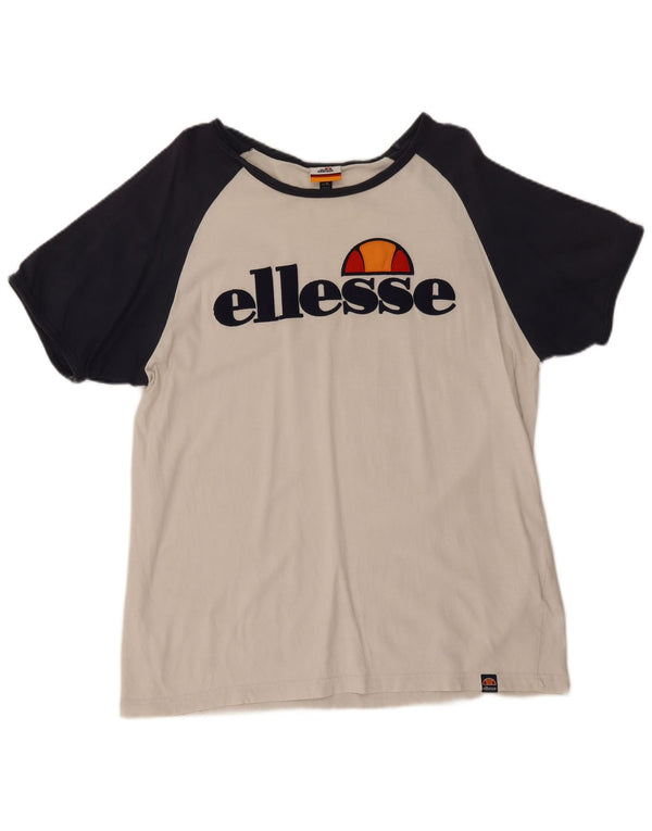 T-shirt grafica da donna Ellesse Top UK 18 XL cotone color block bianco