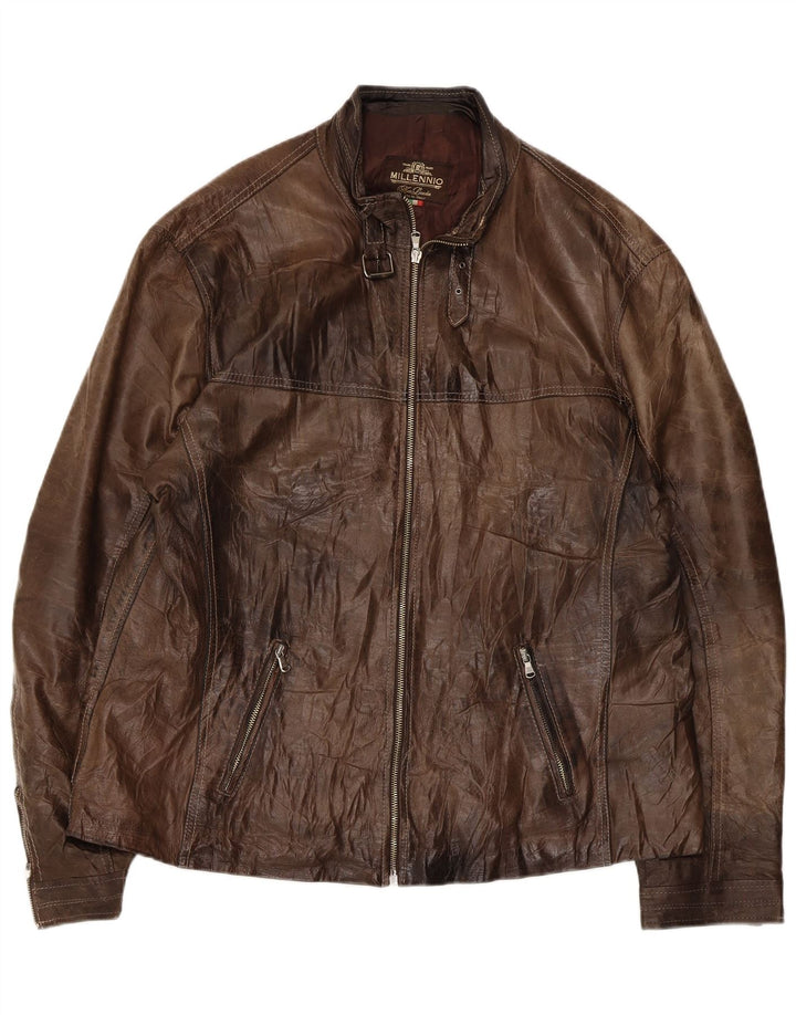 Giacca in pelle vintage da uomo UK 40 grande in pelle marrone