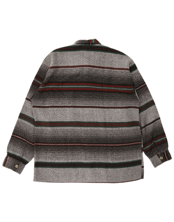 Camicia vintage da uomo in flanella di poliestere a righe grandi grigie
