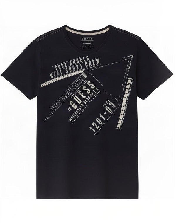 Guess T-shirt grafica da uomo slim fit Top UK 36 Small Blu Navy Cotone