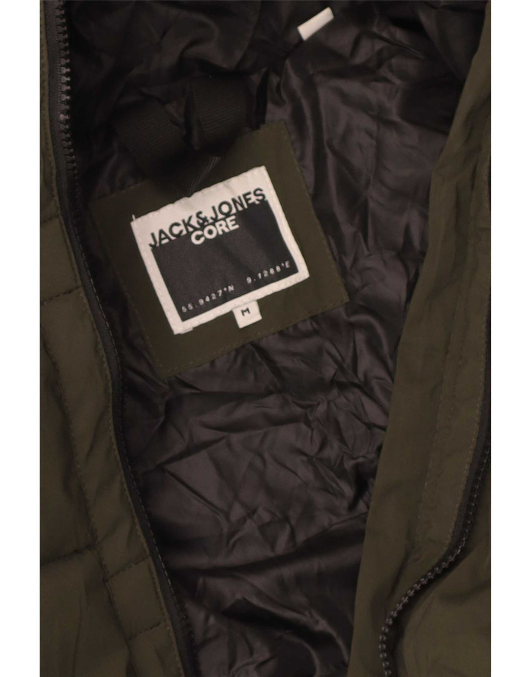 Giacca imbottita con cappuccio grafica da uomo Jack & Jones UK 38 verde medio