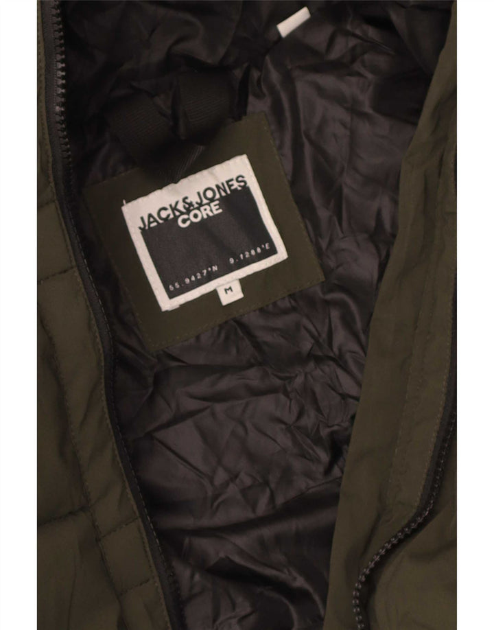 Giacca imbottita con cappuccio grafica da uomo Jack & Jones UK 38 verde medio
