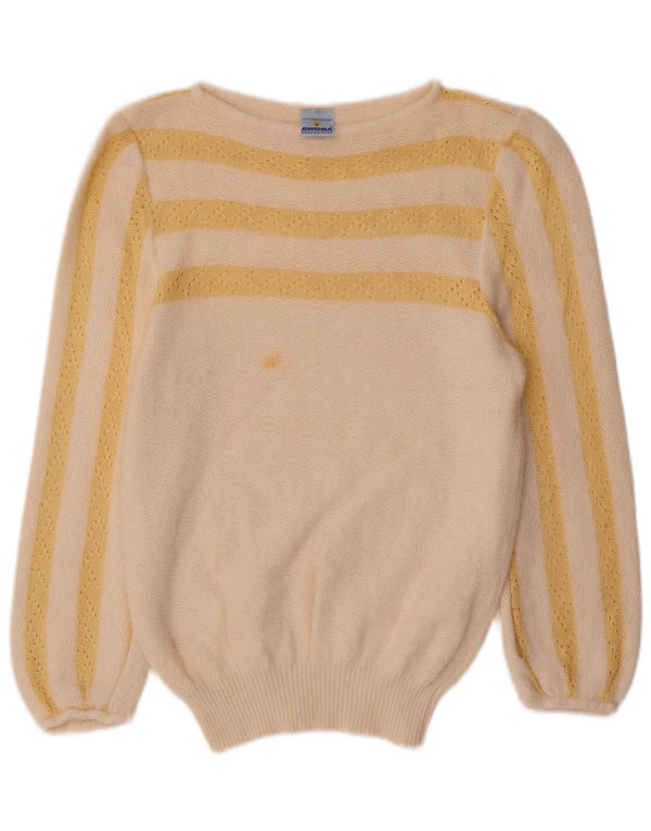 Maglione maglione con scollo a barca da donna AWOBA UK 12 medio a righe bianco sporco