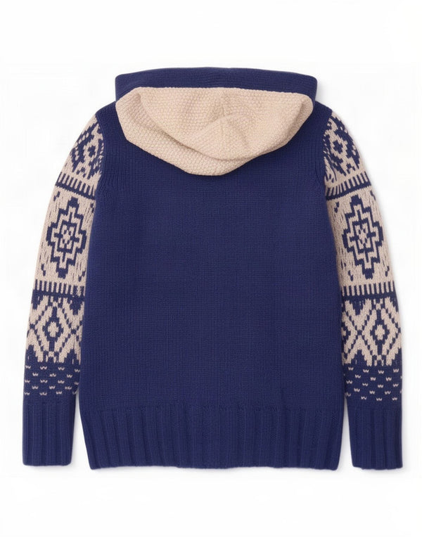 Maglione cardigan con cappuccio da donna Think Pink UK 14 Medio Blu navy Fair Isle