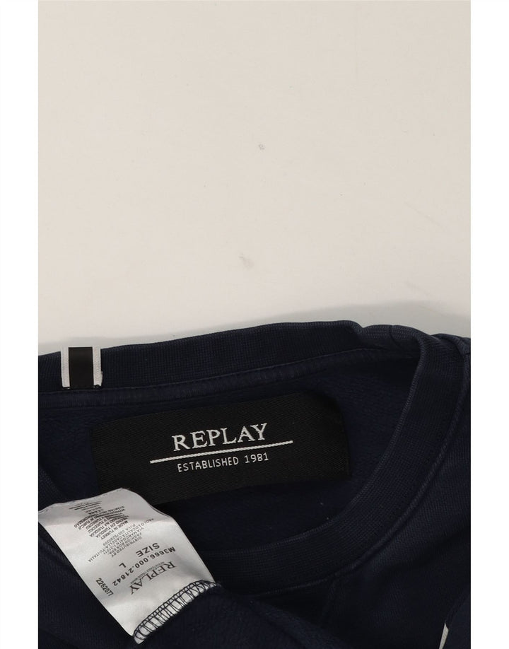 Replay Felpa grafica da uomo Maglione grande cotone blu navy