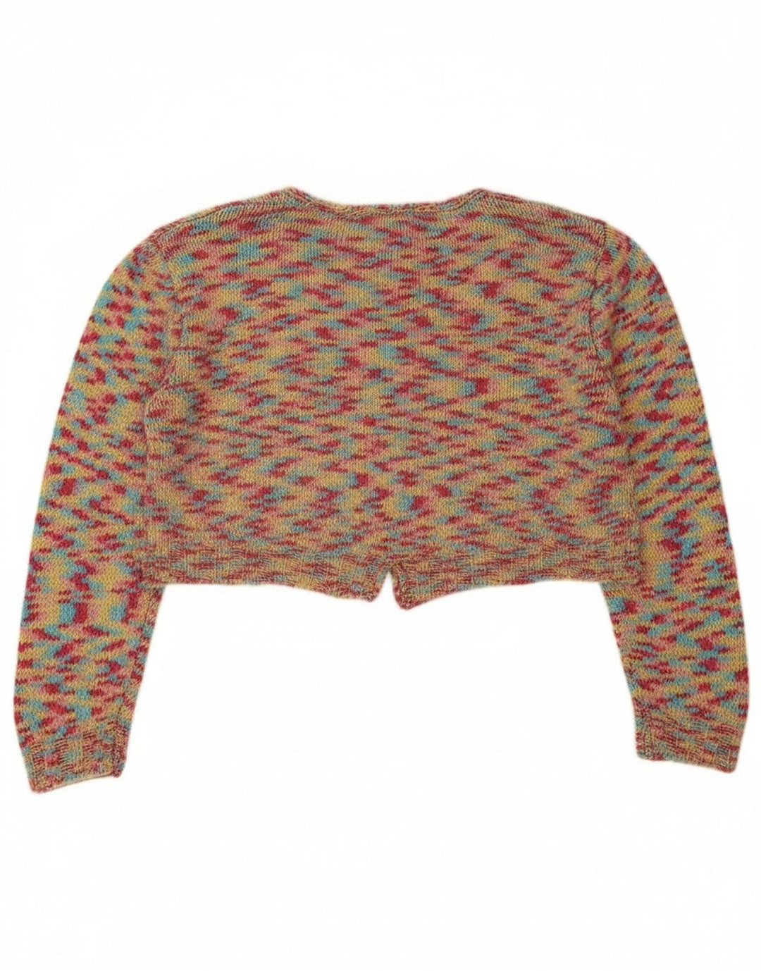 Maglione cardigan corto da donna vintage UK 14 medio multicolore screziato