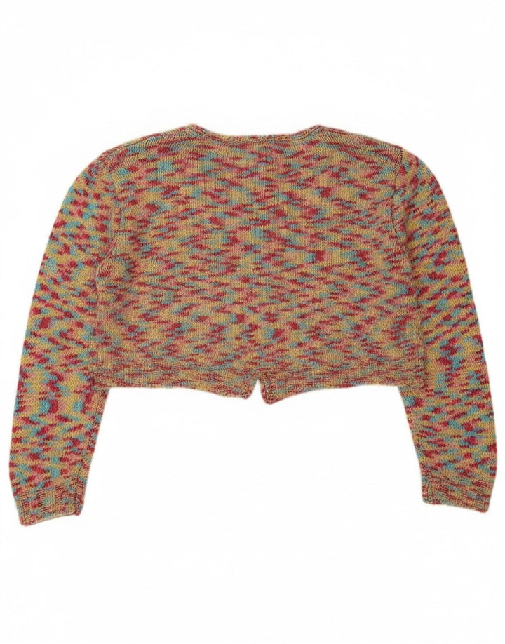 Maglione cardigan corto da donna vintage UK 14 medio multicolore screziato