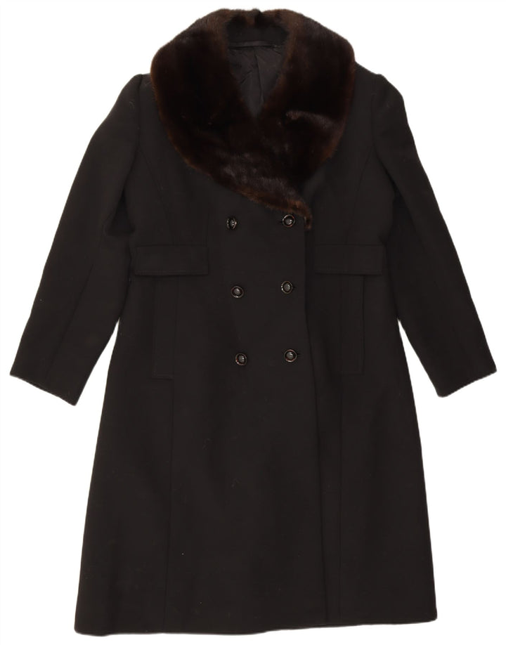 Cappotto doppiopetto vintage da donna UK 12 medio nero