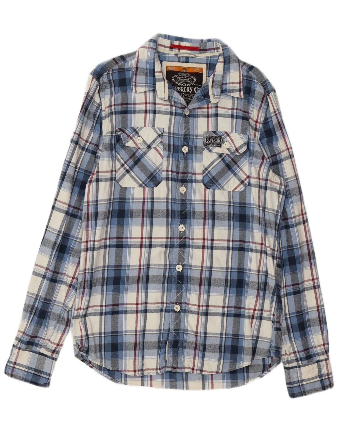 Camicia da uomo in flanella SUPERDRY XL in cotone scozzese blu