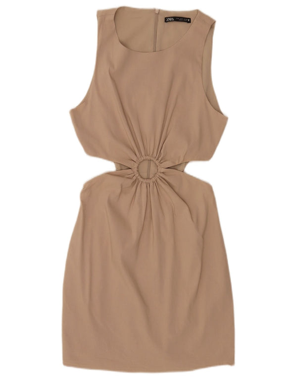 Abito aderente ritagliato senza maniche da donna Zara UK 8 piccolo in cotone beige