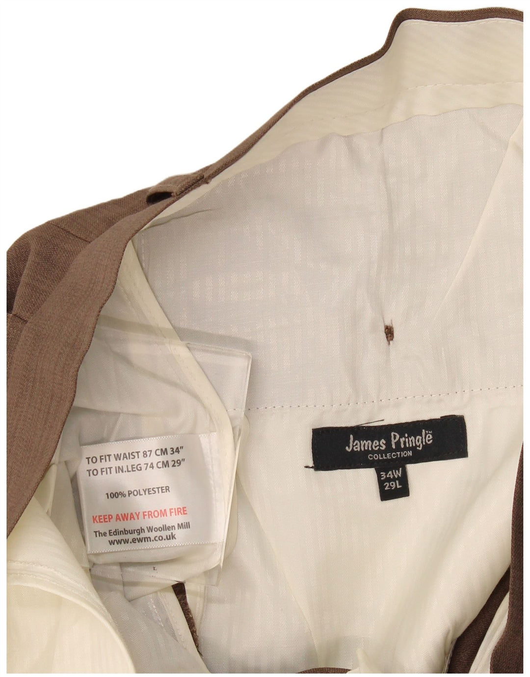 Pantaloni da abito dritti da uomo James Pringle W34 L29 poliestere marrone