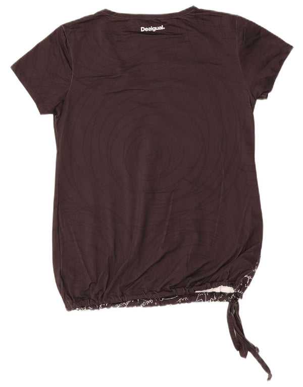 Desigual T-shirt grafica da donna Top UK 10 Small Nero Poliammide